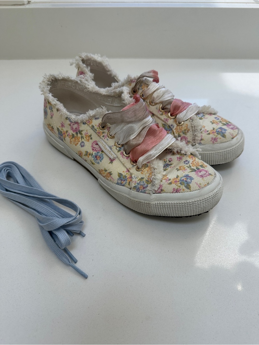 Superga x LoveShackFancy Floral Sneakers Ribbon Laces Women’s 39.5